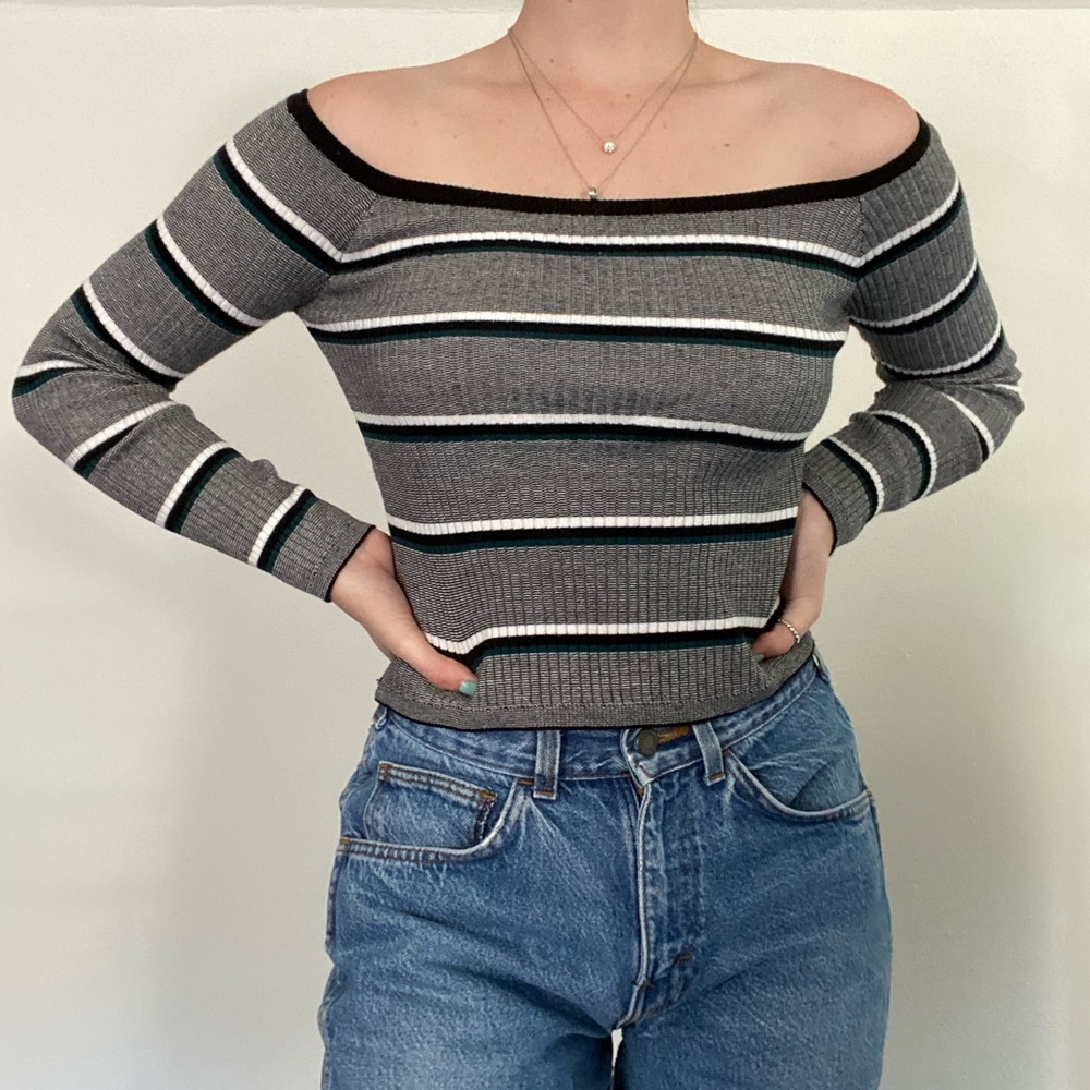 Stripped Off the Shoulder Sweater